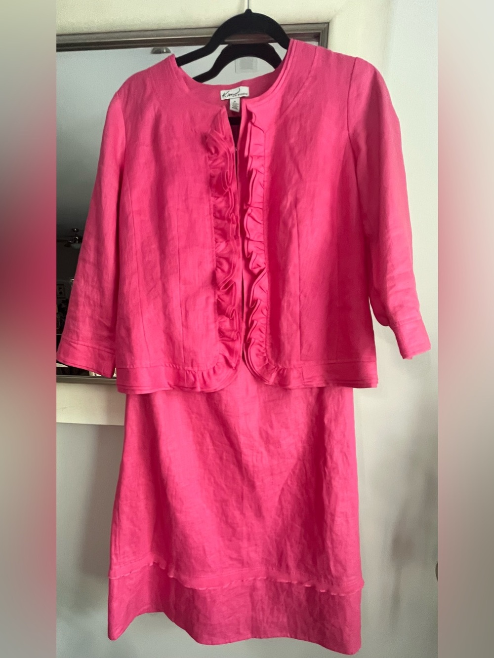 Kim Rogers Hot Pink 100 Percent Linen Skirt Suit Set Size Medium